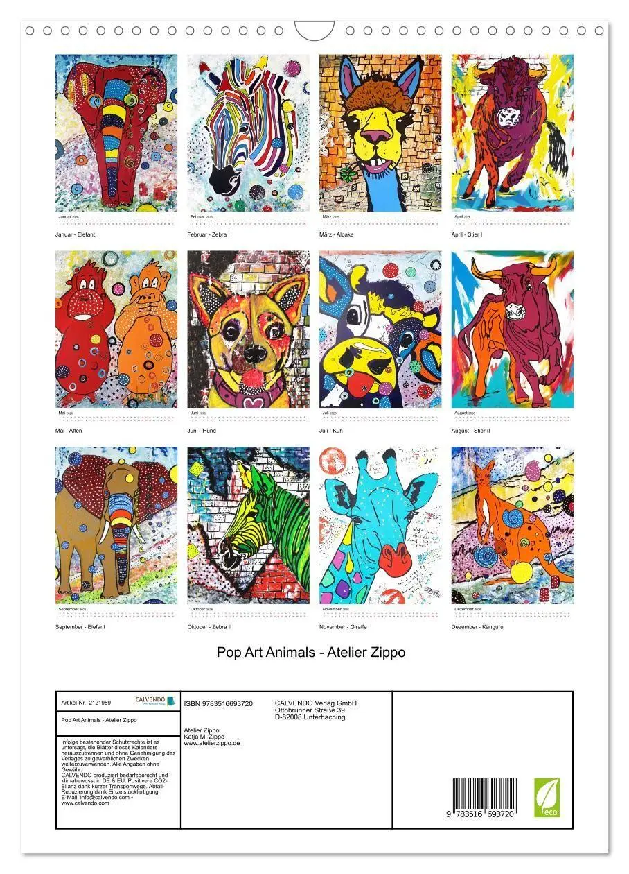 Bild: 9783516693720 | Pop Art Animals - Atelier Zippo (Wandkalender 2026 DIN A3 hoch),...