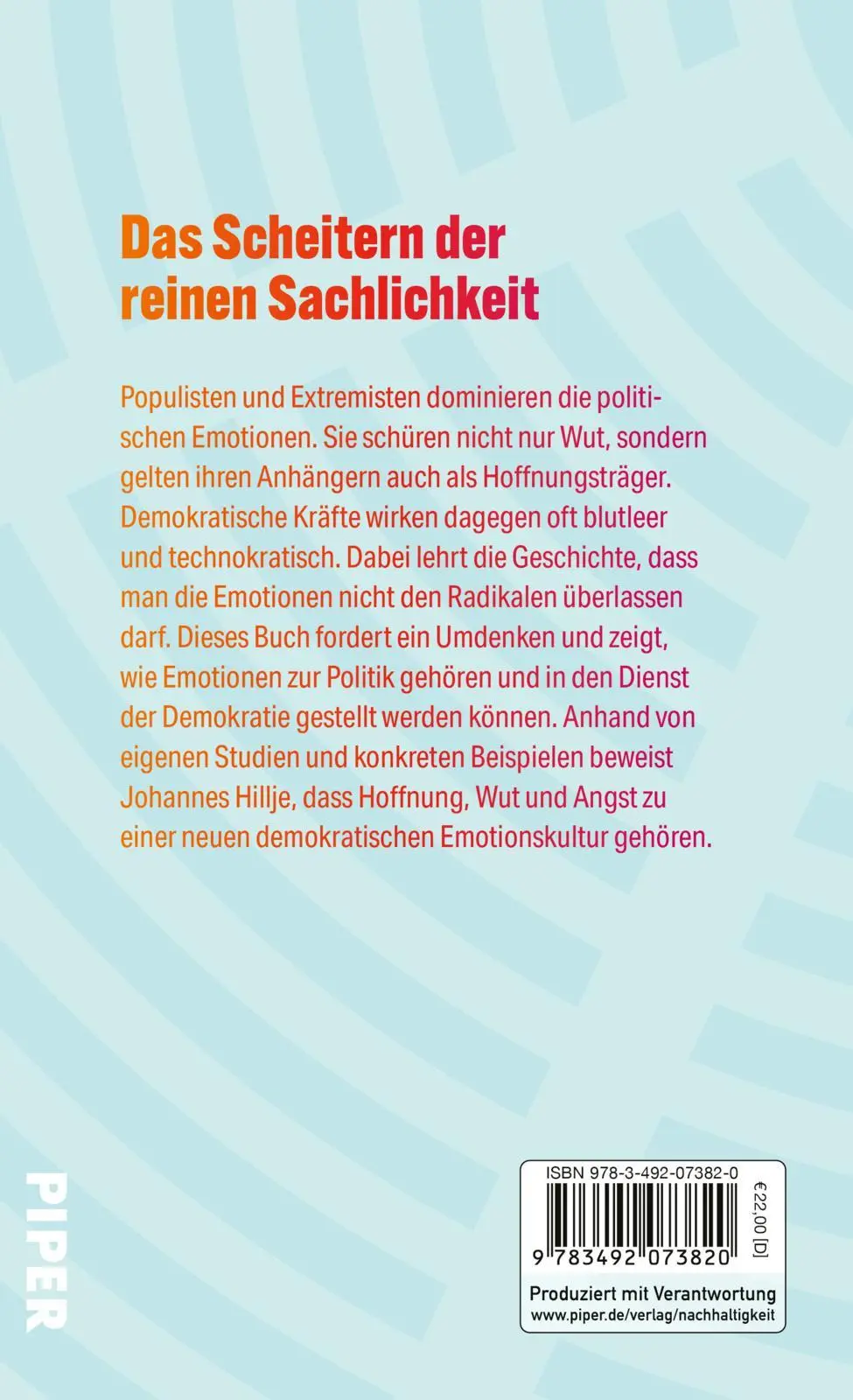 Rückseite: 9783492073820 | Mehr Emotionen wagen | Johannes Hillje | Buch | 256 S. | Deutsch