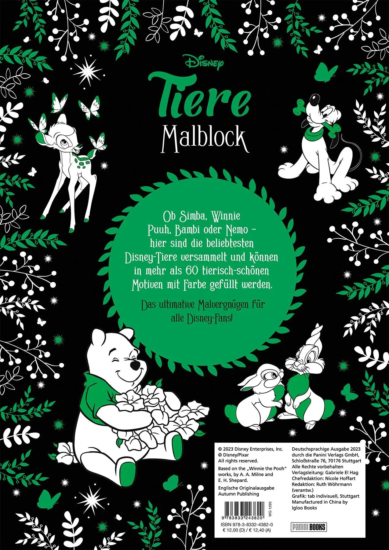 Rückseite: 9783833243820 | Disney Tiere: Malblock: über 60 tierisch-schöne Motive zum Ausmalen!