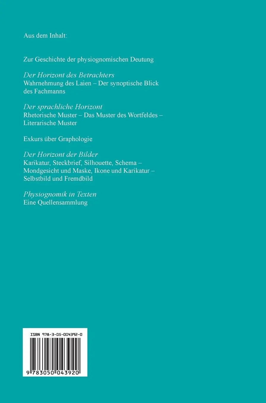 Rückseite: 9783050043920 | Das Vorurteil im Leibe | Eine Einführung in die Physiognomik | Buch