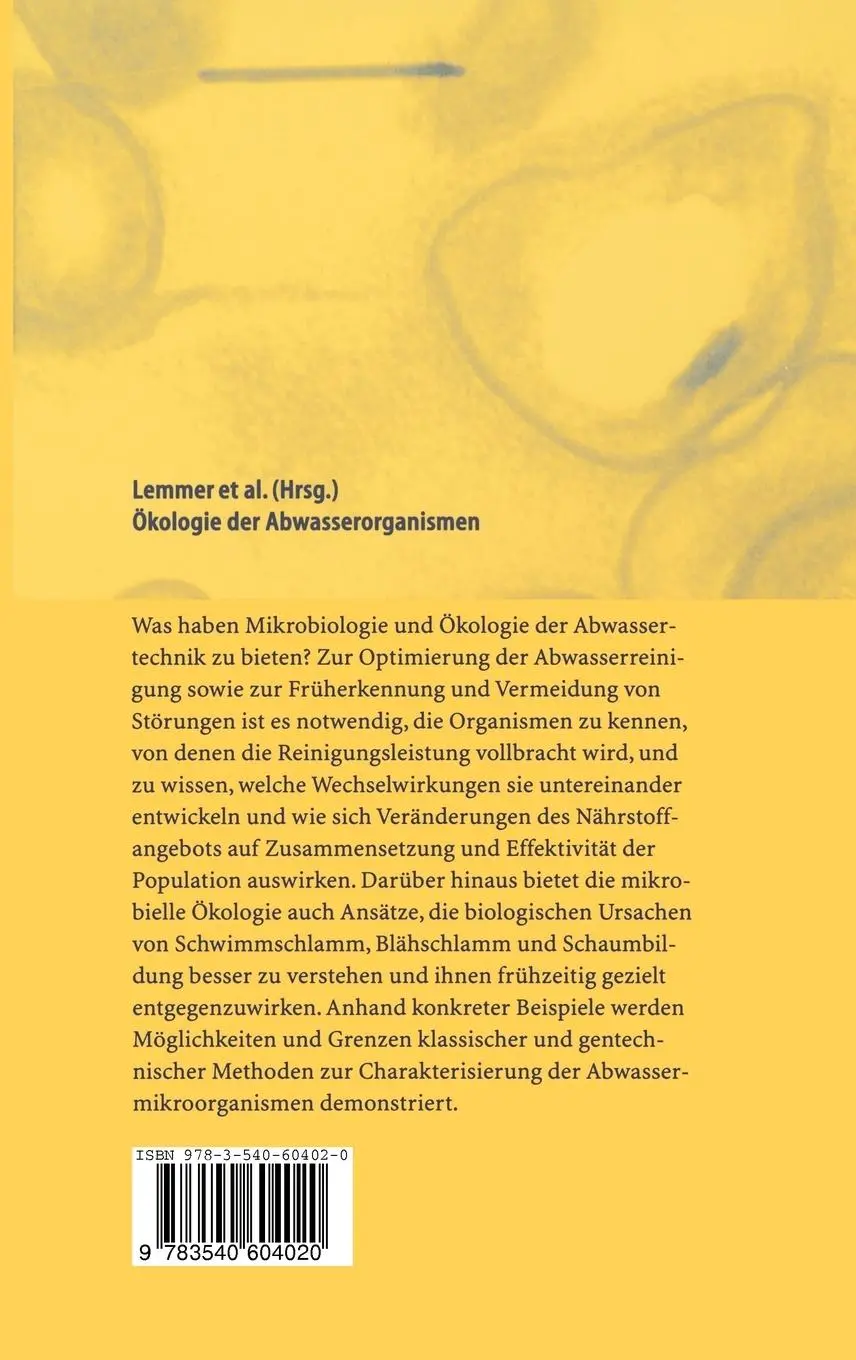 Rückseite: 9783540604020 | Ökologie der Abwasserorganismen | Hilde Lemmer (u. a.) | Buch | xx