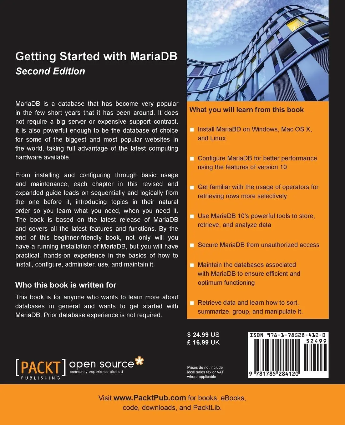 Rückseite: 9781785284120 | Getting Started with MariaDB - Second Edition | Daniel Bartholomew