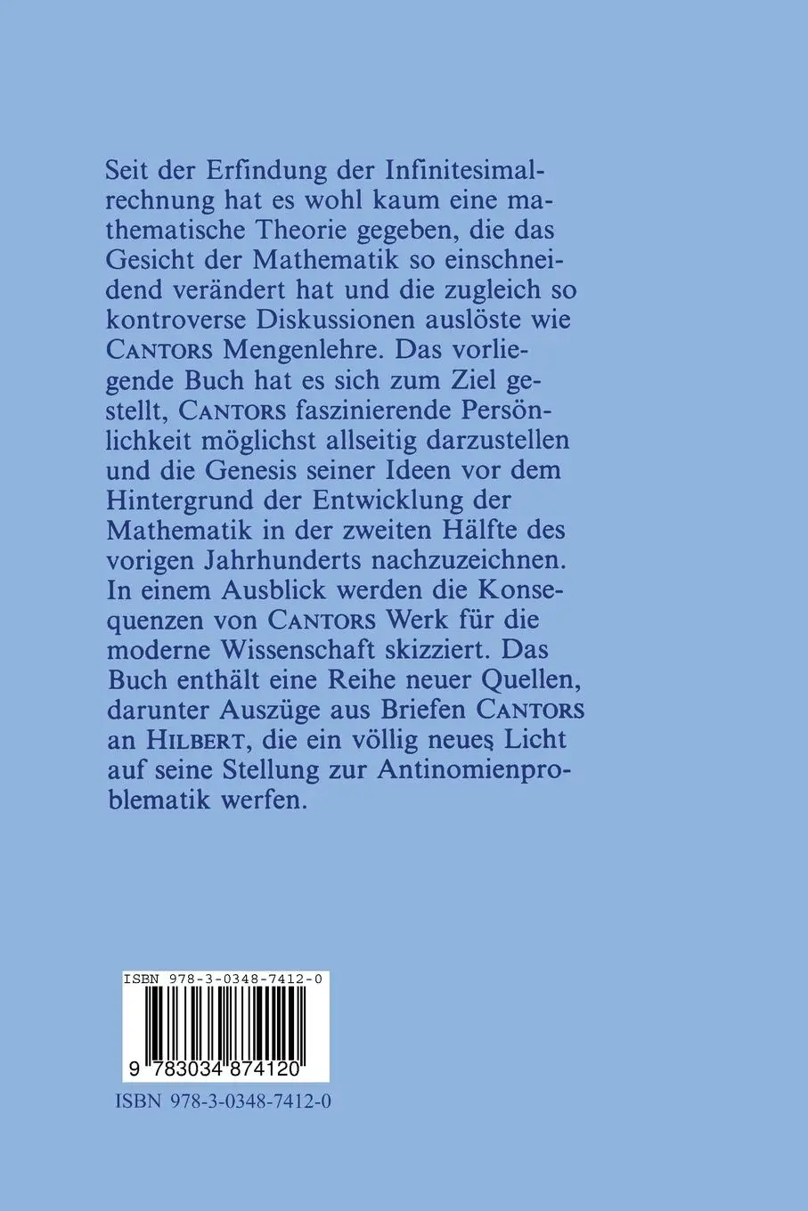 Rückseite: 9783034874120 | Georg Cantor 1845 - 1918 | Hans J. Ilgauds (u. a.) | Taschenbuch