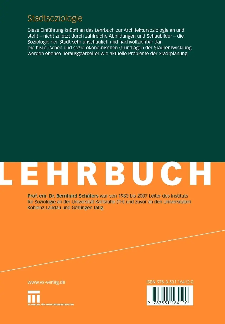 Rückseite: 9783531164120 | Stadtsoziologie | Bernhard Schäfers | Taschenbuch | Paperback | 245 S.