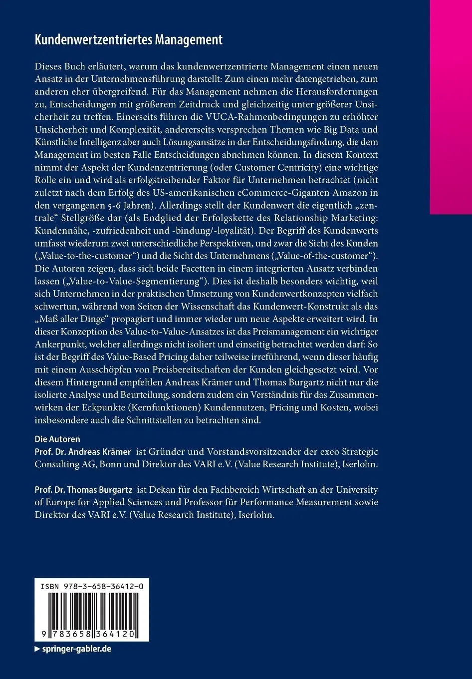 Rückseite: 9783658364120 | Kundenwertzentriertes Management | Andreas Krämer (u. a.) | Buch | XIV