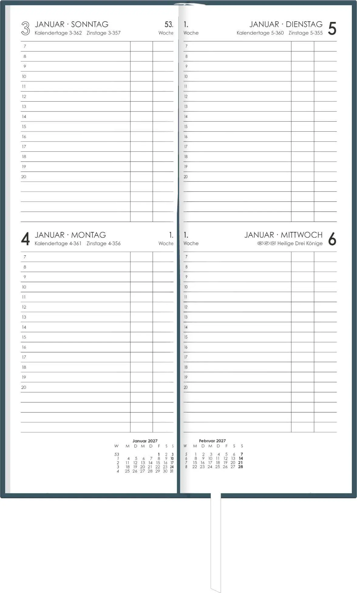 Bild: 4069095014220 | Tagevormerkbuch Leinen 2T/1S 2027 | Neumann Verlage GmbH &amp; Co KG