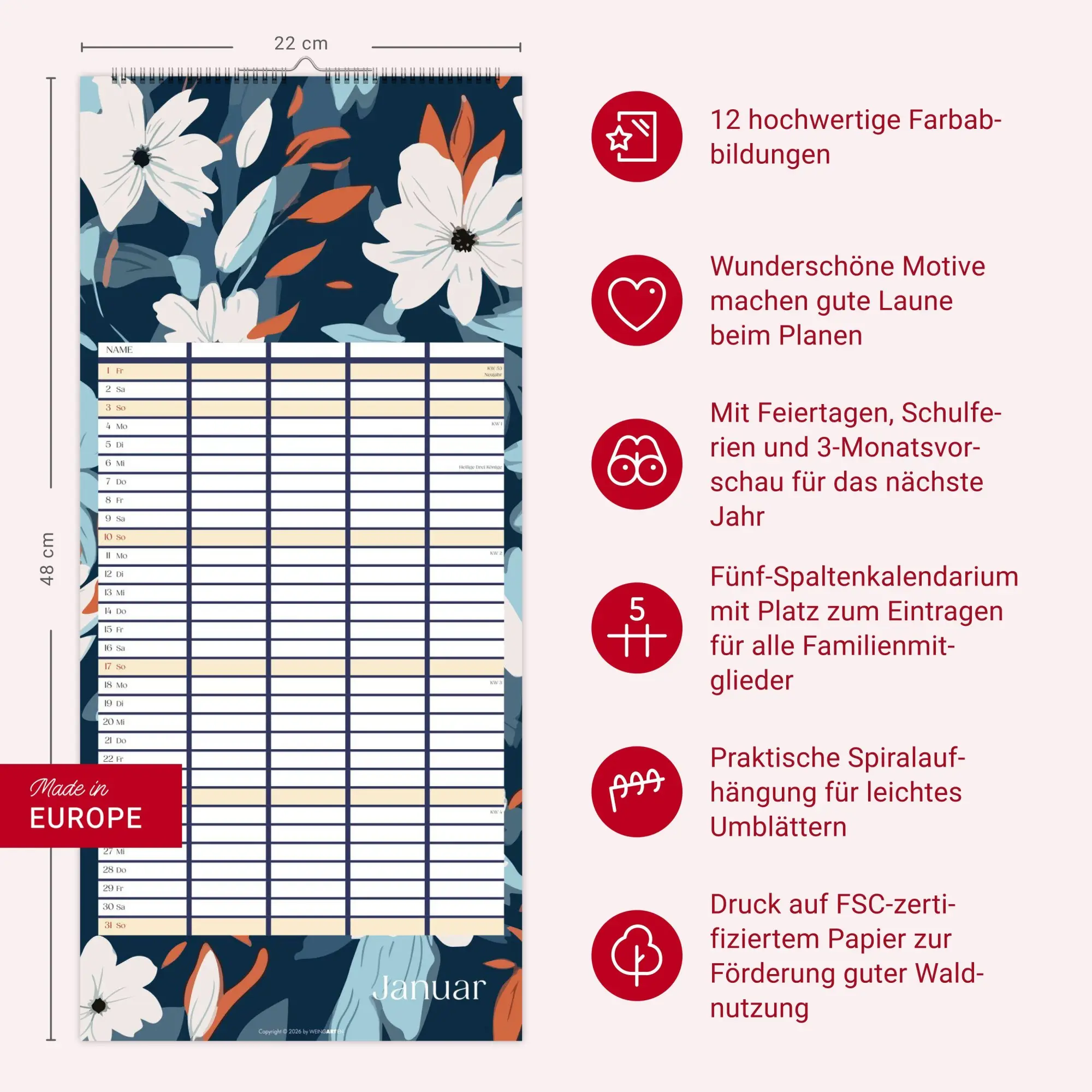 Bild: 9783839904220 | Floral total Familienplaner 2027 | Kalender | Spiralbindung | 15 S.