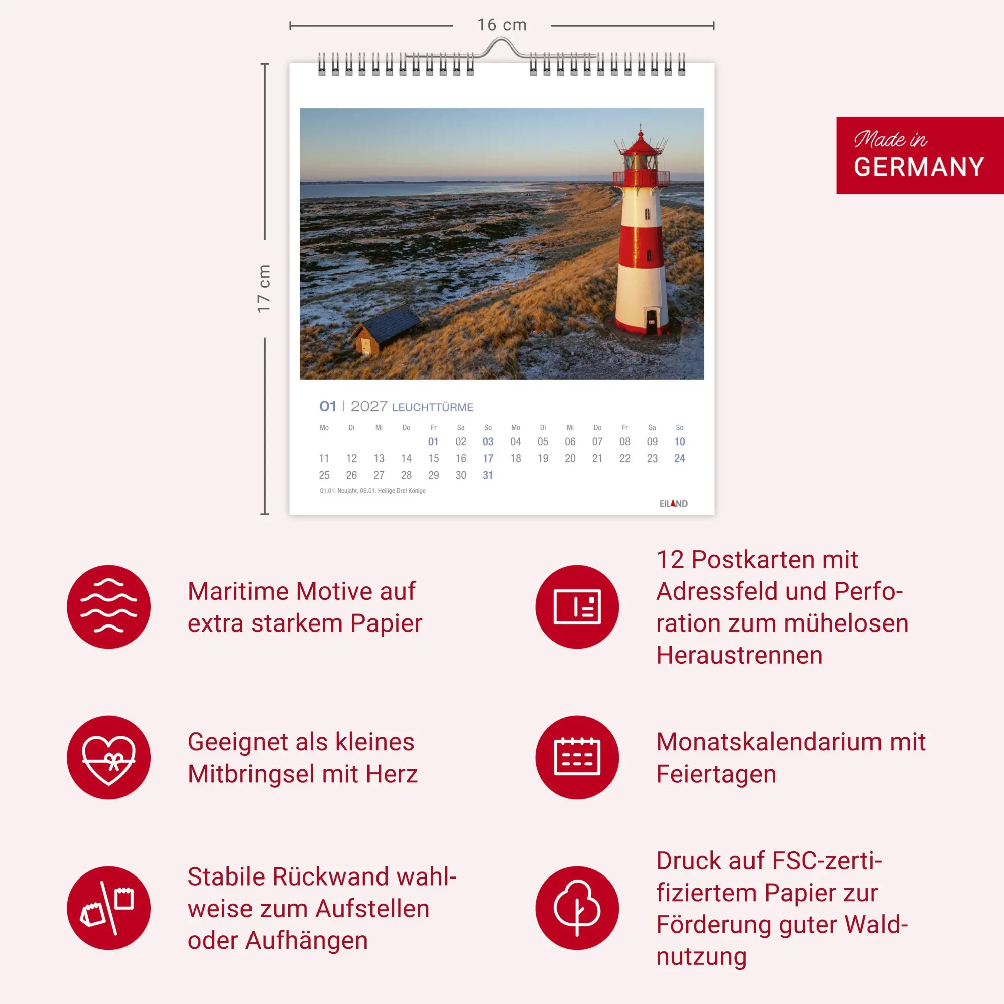 Bild: 9783964024220 | Leuchttürme Postkartenkalender 2027 - Leuchten des Nordens | Eiland