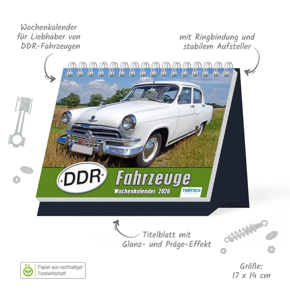 Bild: 9783988024220 | Trötsch Aufstellwochenkalender DDR Fahrzeuge 2026 | KG | Kalender