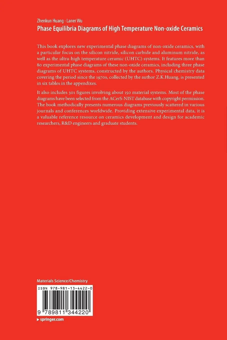 Rückseite: 9789811344220 | Phase Equilibria Diagrams of High Temperature Non-oxide Ceramics | xvi