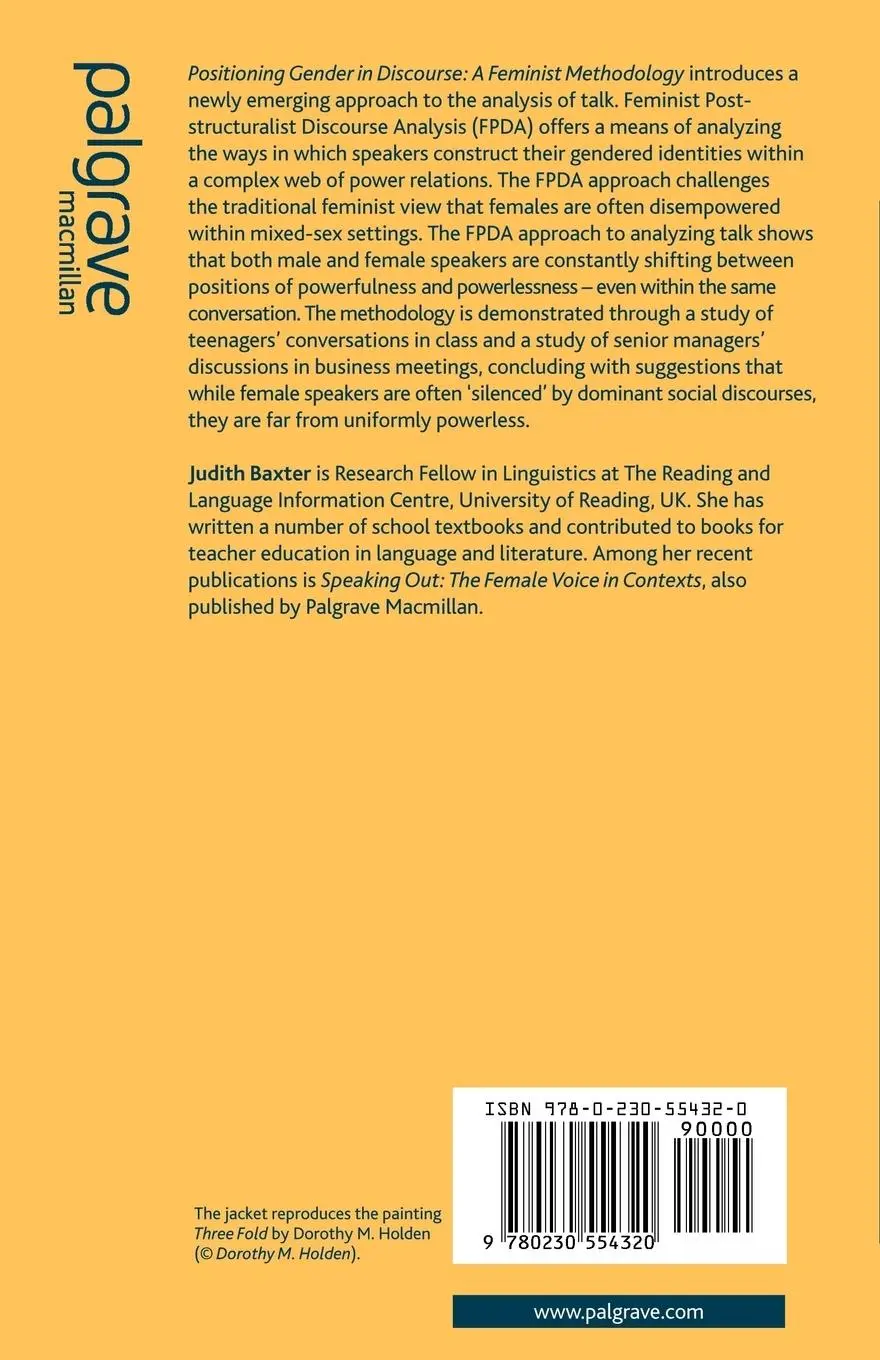 Rückseite: 9780230554320 | Positioning Gender in Discourse | A Feminist Methodology | J. Baxter