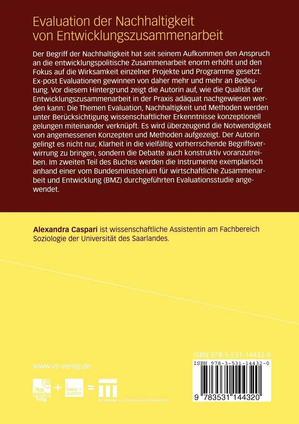 Rückseite: 9783531144320 | Evaluation der Nachhaltigkeit von Entwicklungszusammenarbeit | Caspari