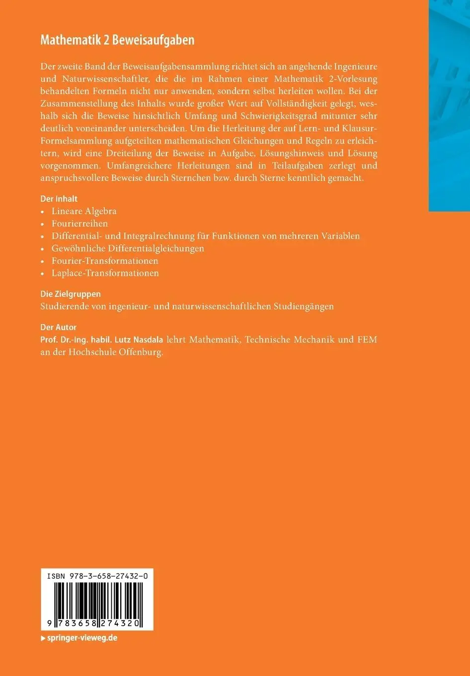 Rückseite: 9783658274320 | Mathematik 2 Beweisaufgaben | Lutz Nasdala | Taschenbuch | ix | 2019