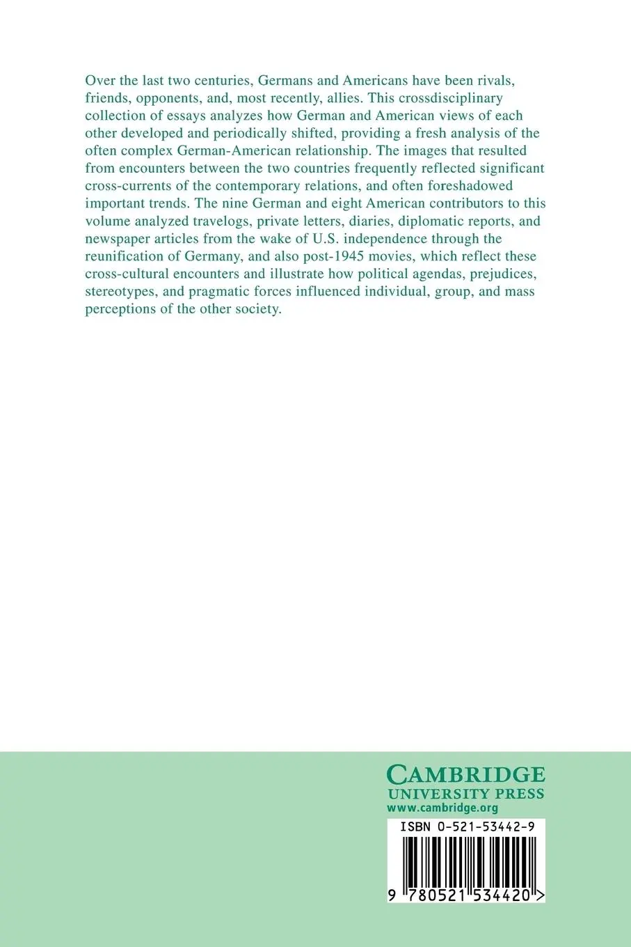 Rückseite: 9780521534420 | Transatlantic Images and Perceptions | Germany and America Since 1776