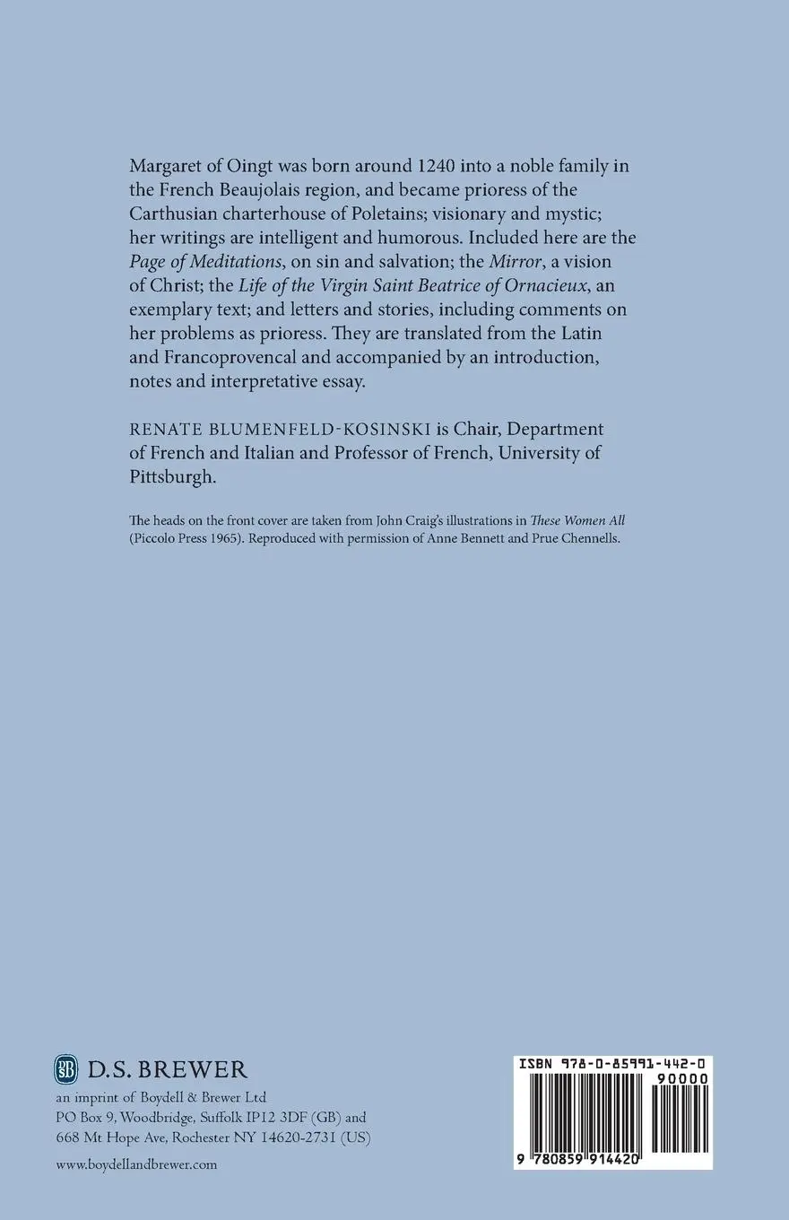Rückseite: 9780859914420 | The Writings of Margaret of Oingt | Medieval Prioress and Mystic