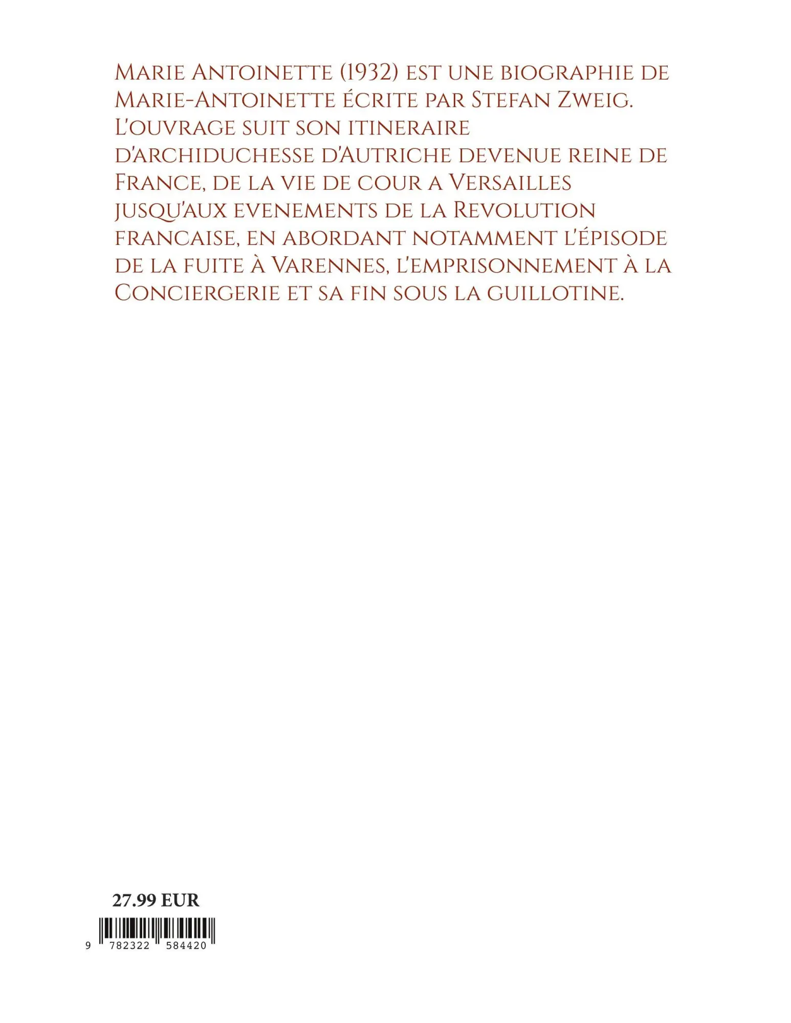 Rückseite: 9782322584420 | Marie-Antoinette | Stefan Zweig | Taschenbuch | Französisch | 2026