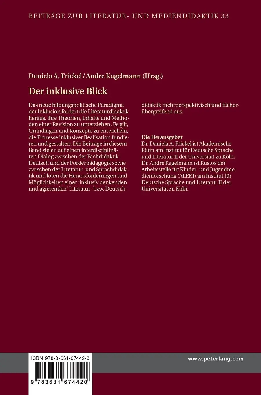 Rückseite: 9783631674420 | Der inklusive Blick | Die Literaturdidaktik und ein neues Paradigma