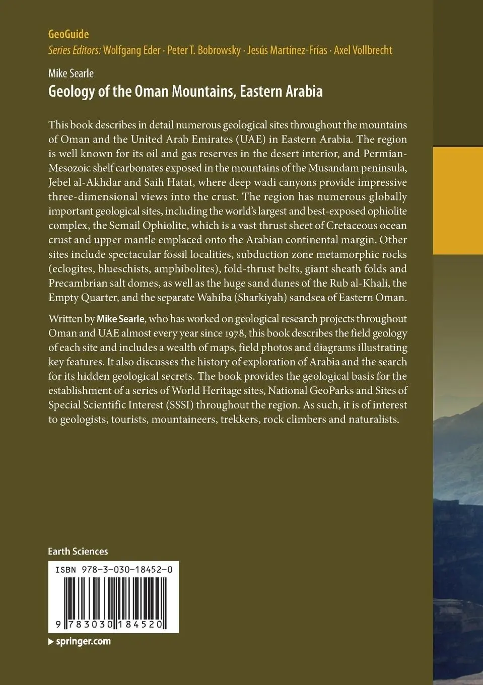 Rückseite: 9783030184520 | Geology of the Oman Mountains, Eastern Arabia | Mike Searle | Buch