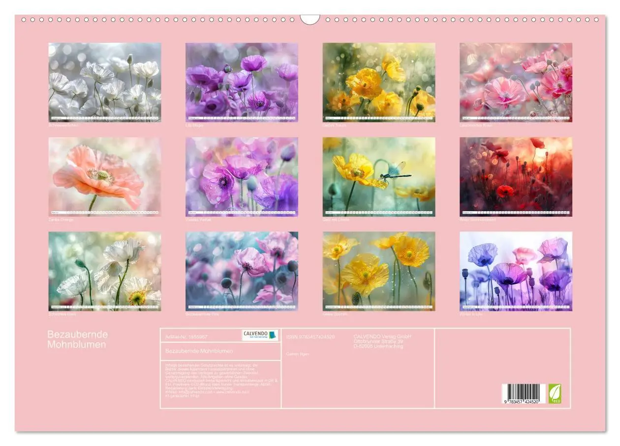 Bild: 9783457424520 | Bezaubernde Mohnblumen (Wandkalender 2026 DIN A2 quer), CALVENDO...