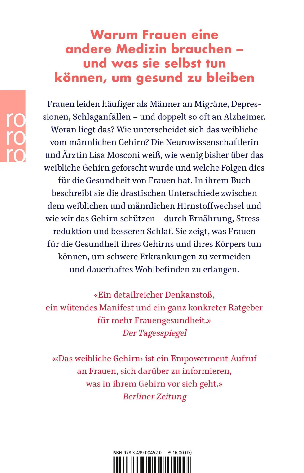 Rückseite: 9783499004520 | Das weibliche Gehirn | Lisa Mosconi | Taschenbuch | 432 S. | Deutsch