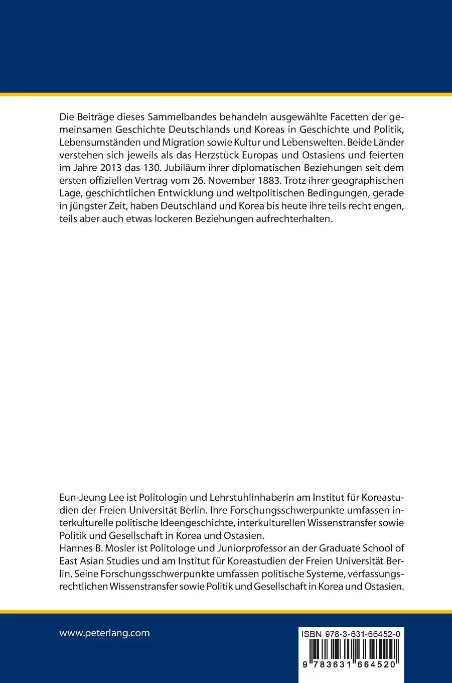 Rückseite: 9783631664520 | Facetten deutsch-koreanischer Beziehungen | Eun-Jeung Lee (u. a.)
