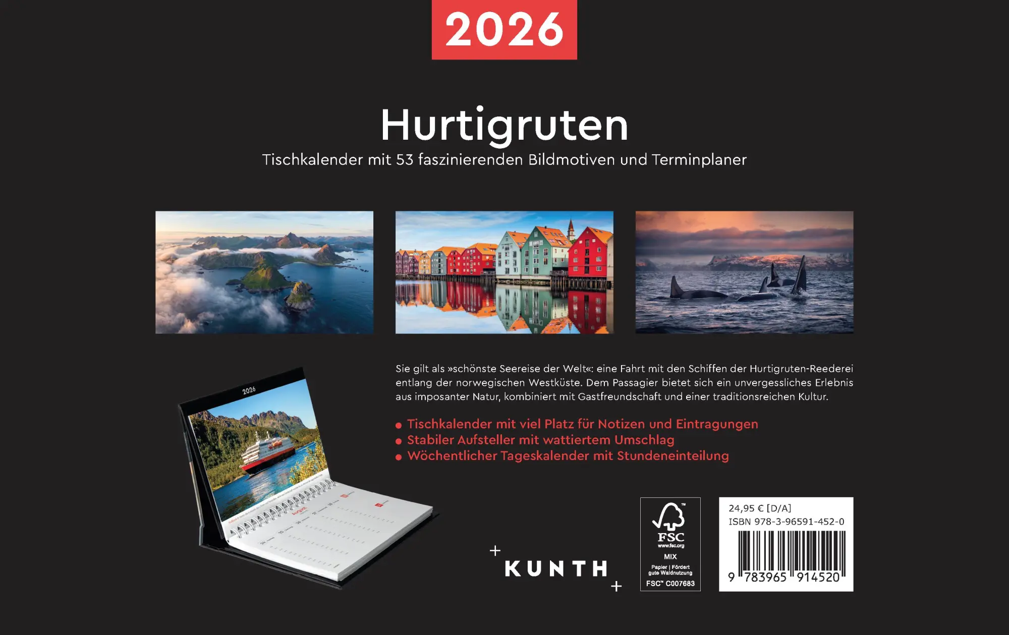 Rückseite: 9783965914520 | Hurtigruten - KUNTH Tischkalender 2026 | Kalender | 54 S. | Deutsch