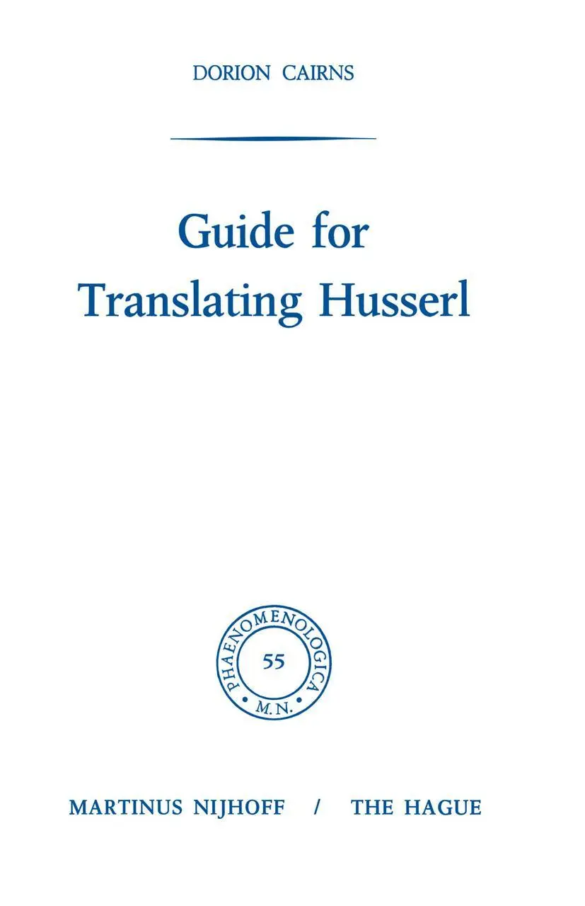 Cover: 9789024714520 | Guide for Translating Husserl | Dorion Cairns | Taschenbuch | x