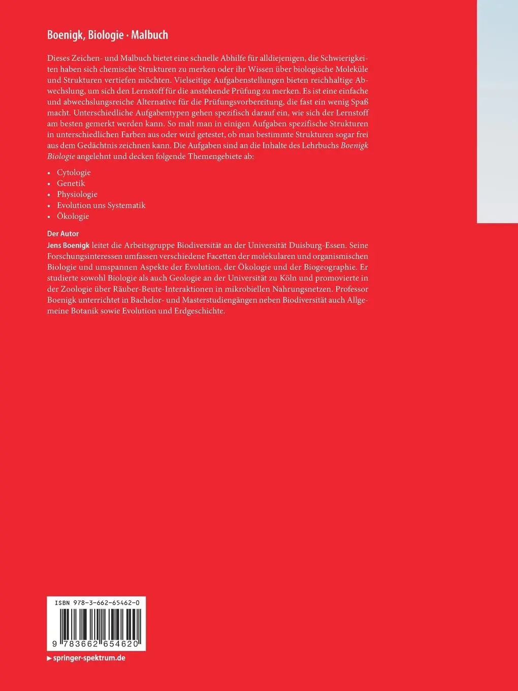 Rückseite: 9783662654620 | Boenigk, Biologie - Malbuch | Jens Boenigk | Taschenbuch | VII | 2022
