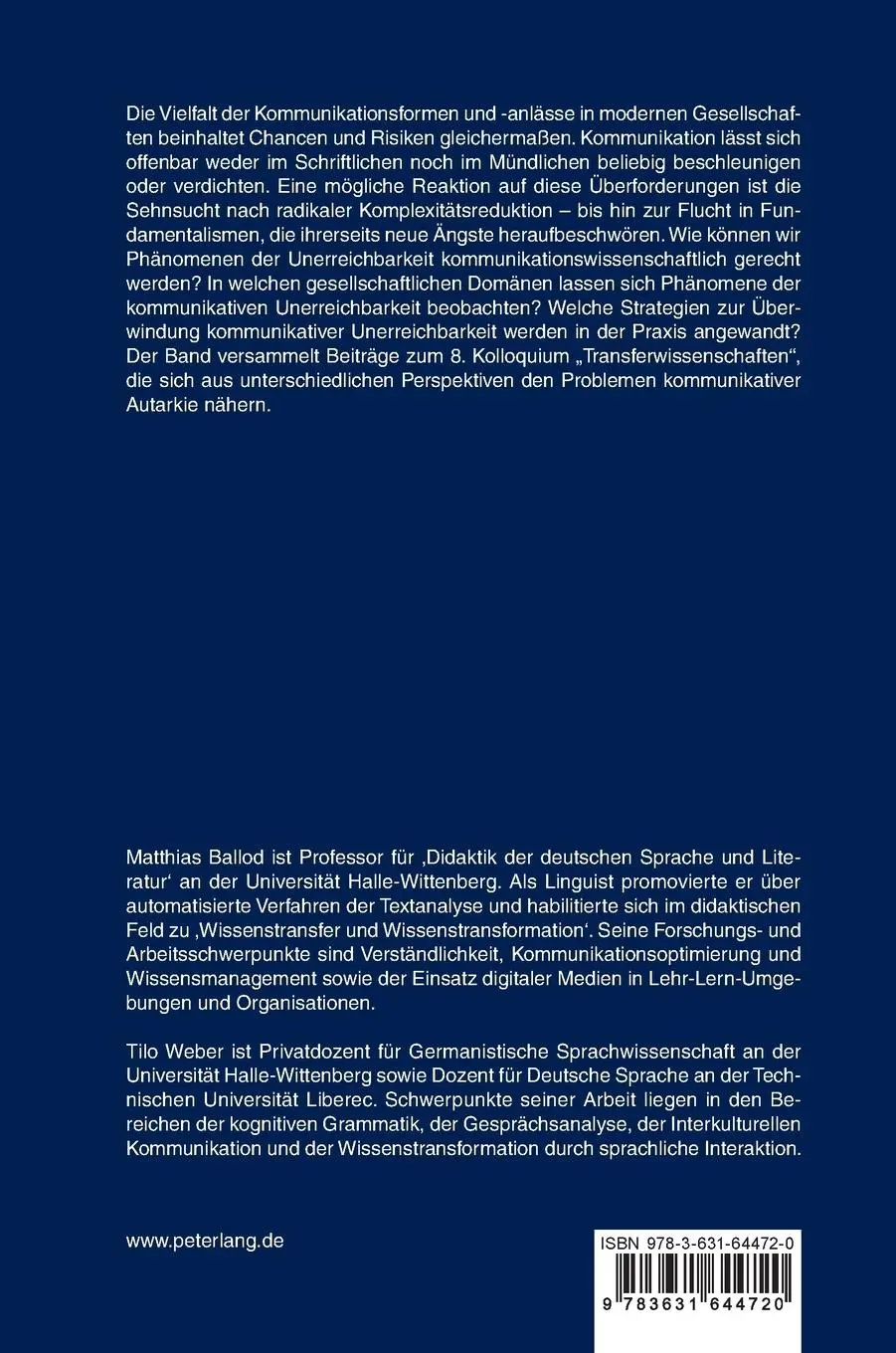 Rückseite: 9783631644720 | Autarke Kommunikation | Wissenstransfer in Zeiten von Fundamentalismen