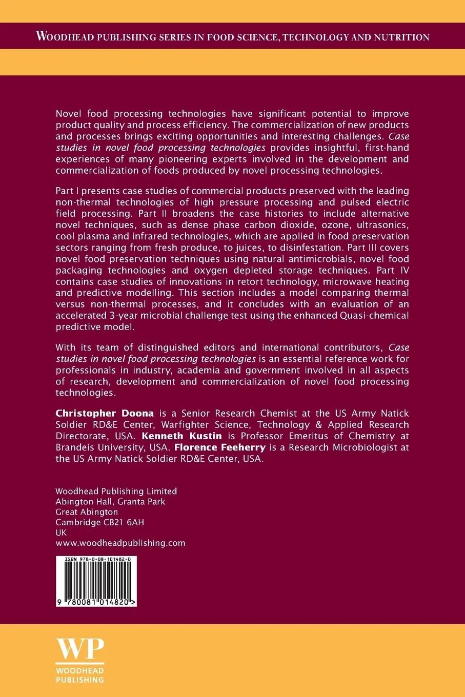 Rückseite: 9780081014820 | Case Studies in Novel Food Processing Technologies | Doona (u. a.)