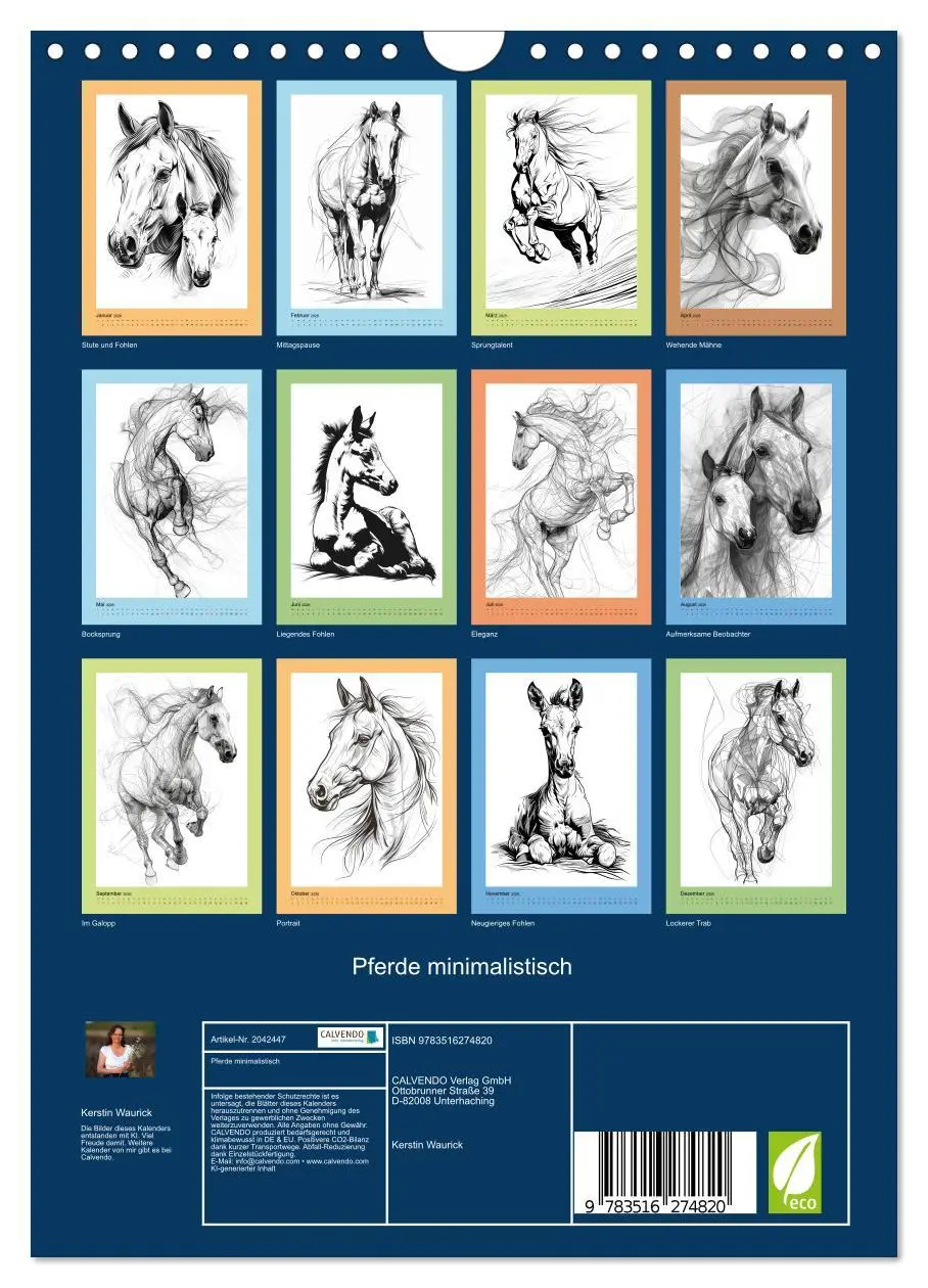 Bild: 9783516274820 | Pferde minimalistisch (Wandkalender 2026 DIN A4 hoch), CALVENDO...
