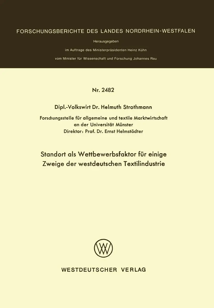 Cover: 9783531024820 | Standort als Wettbewerbsfaktor für einige Zweige der westdeutschen...