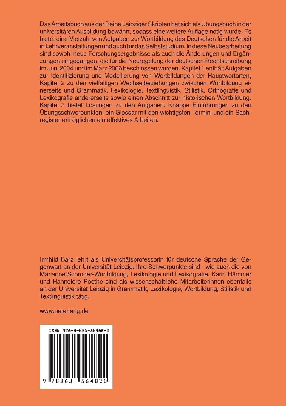Rückseite: 9783631564820 | Wortbildung - praktisch und integrativ | Ein Arbeitsbuch | Taschenbuch