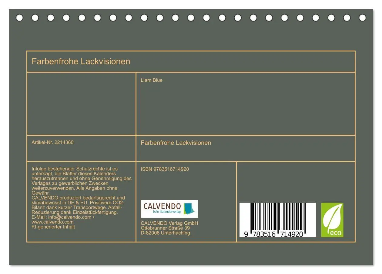 Bild: 9783516714920 | Farbenfrohe Lackvisionen (Tischkalender 2026 DIN A5 quer), CALVENDO...
