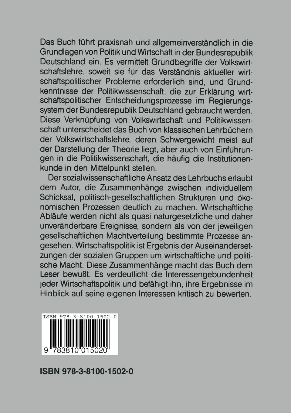 Rückseite: 9783810015020 | Wirtschaftspolitik und Regierungssystem der Bundesrepublik Deutschland