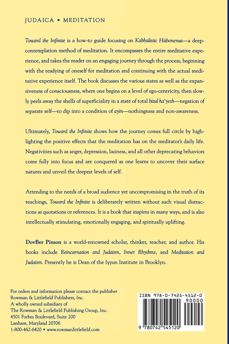 Rückseite: 9780742545120 | Toward the Infinite | The Way of Kabbalistic Meditation | Pinson