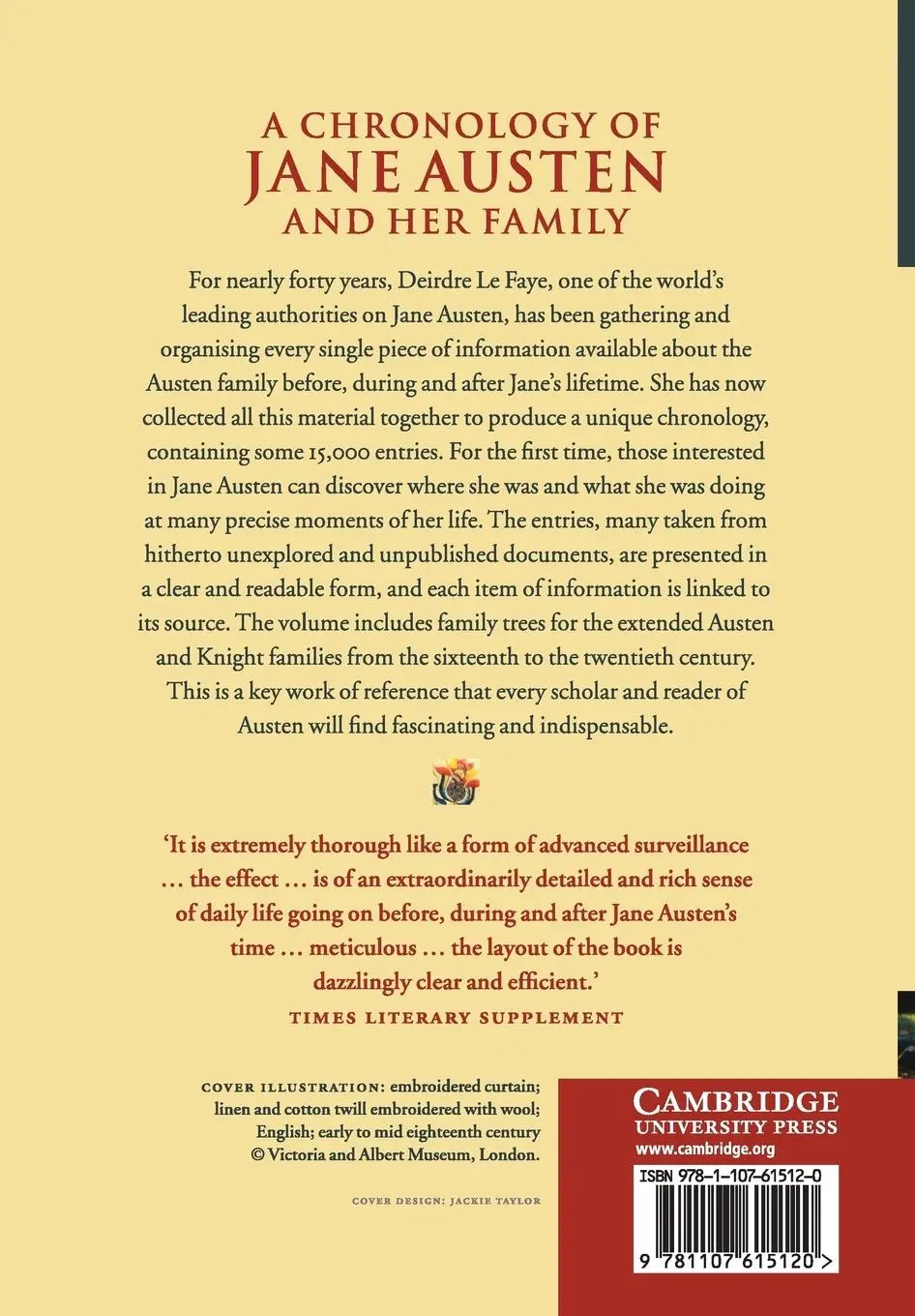 Rückseite: 9781107615120 | A Chronology of Jane Austen and her Family | Deirdre Le Faye | Buch