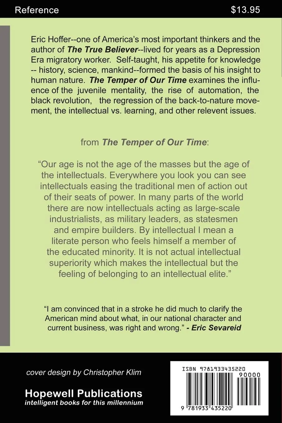 Rückseite: 9781933435220 | The Temper of Our Time | Eric Hoffer | Taschenbuch | Englisch | 2008