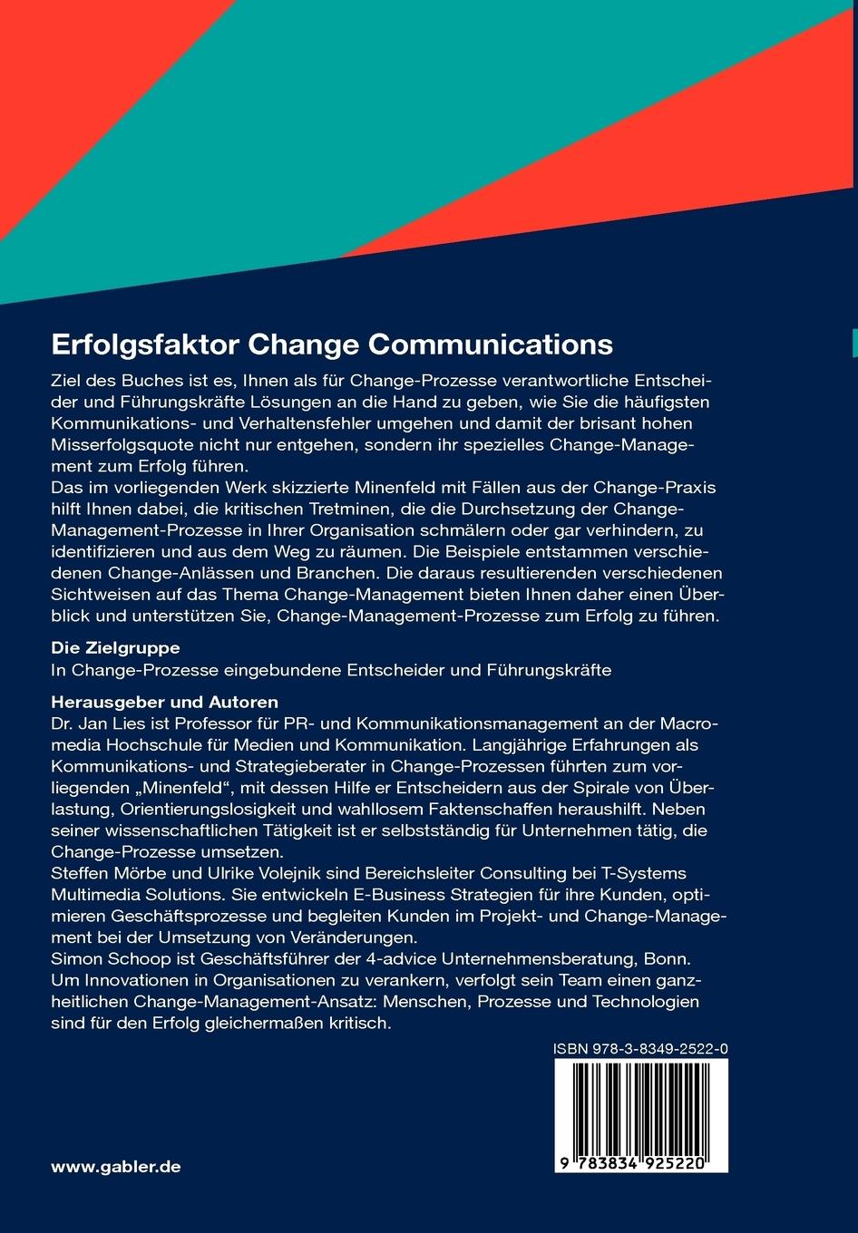 Rückseite: 9783834925220 | Erfolgsfaktor Change Communications | Simon Schoop (u. a.) | Buch
