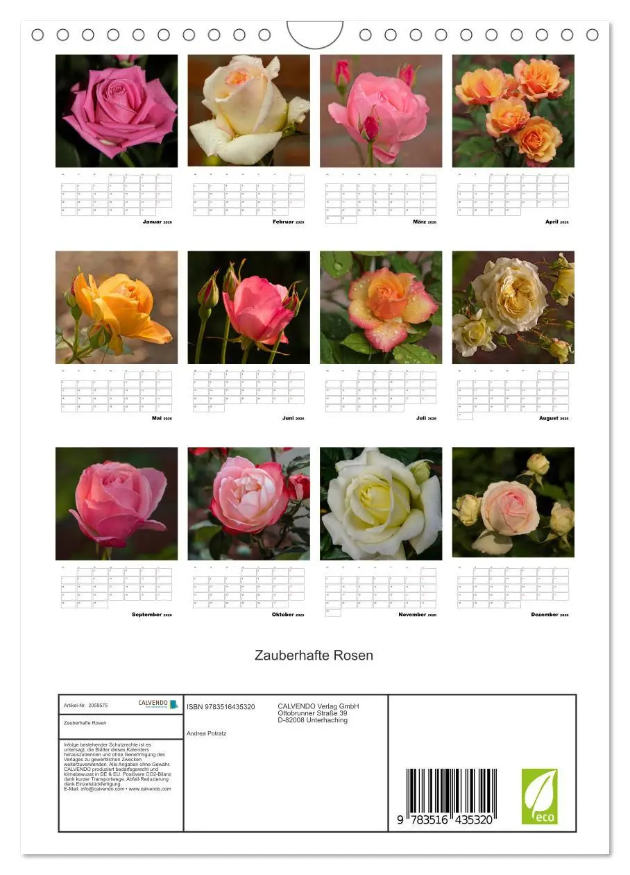 Bild: 9783516435320 | Zauberhafte Rosen (Wandkalender 2026 DIN A4 hoch), CALVENDO...
