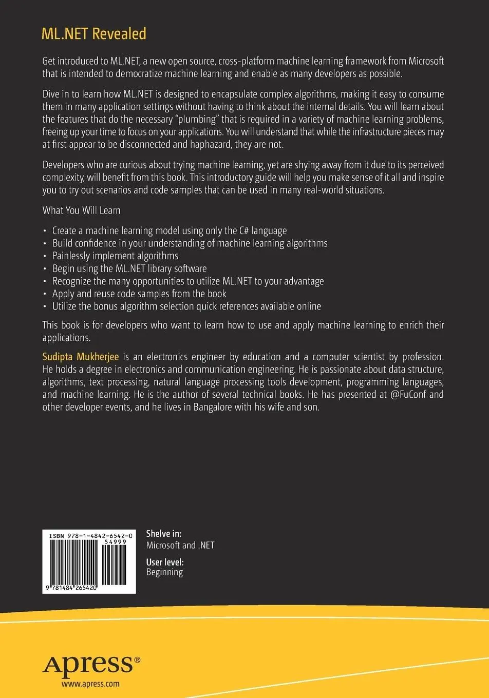 Rückseite: 9781484265420 | ML.NET Revealed | Sudipta Mukherjee | Taschenbuch | xviii | Englisch