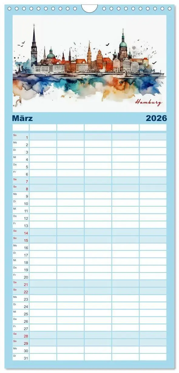 Bild: 9783457955420 | Familienplaner 2026 - Skylines exklusiv mit 5 Spalten...
