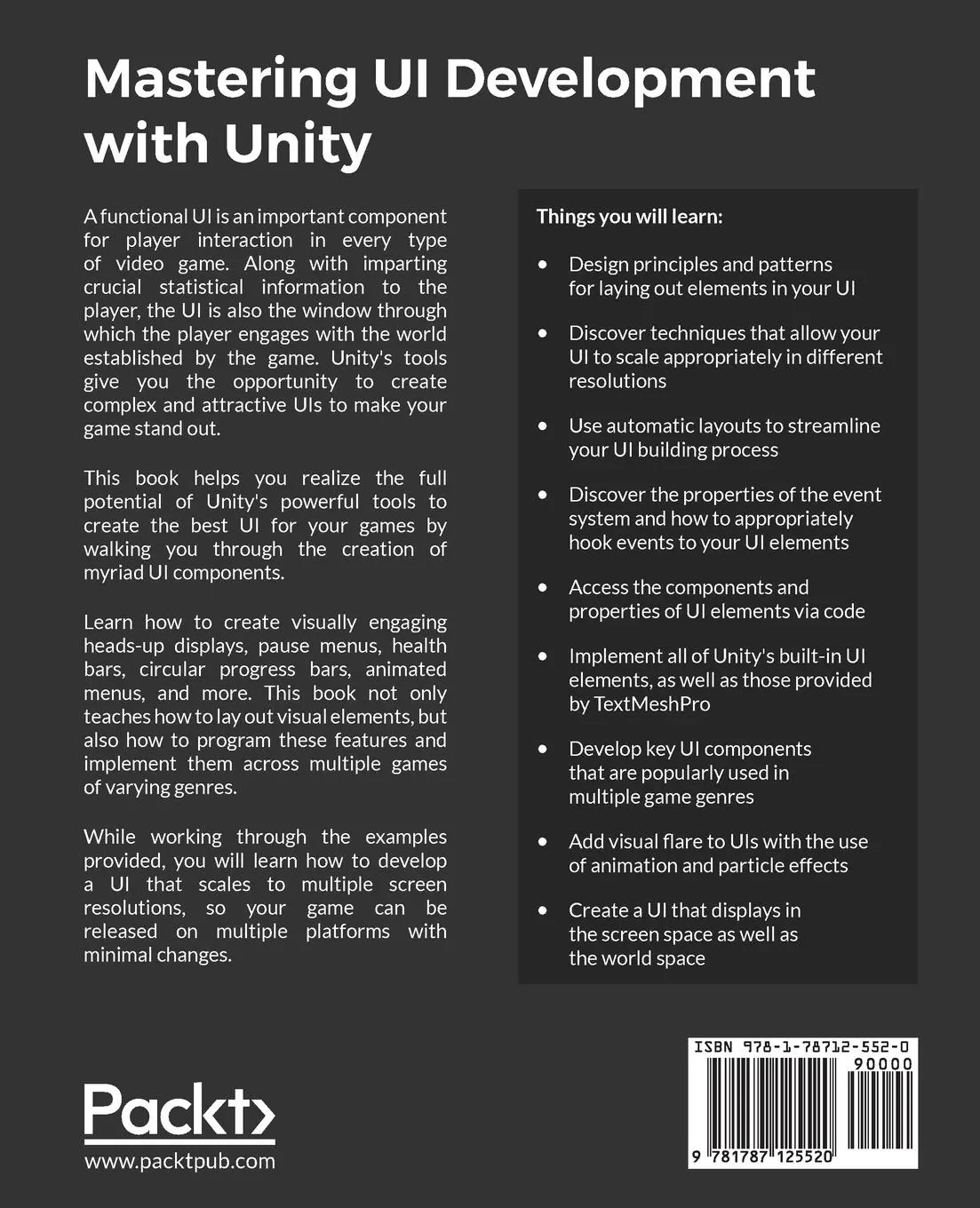 Rückseite: 9781787125520 | Mastering UI Development with Unity | Ashley Godbold | Taschenbuch