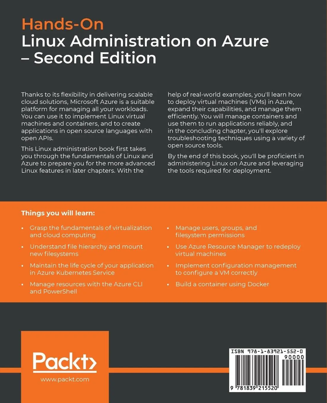 Rückseite: 9781839215520 | Hands-On Linux Administration on Azure - Second Edition | Taschenbuch