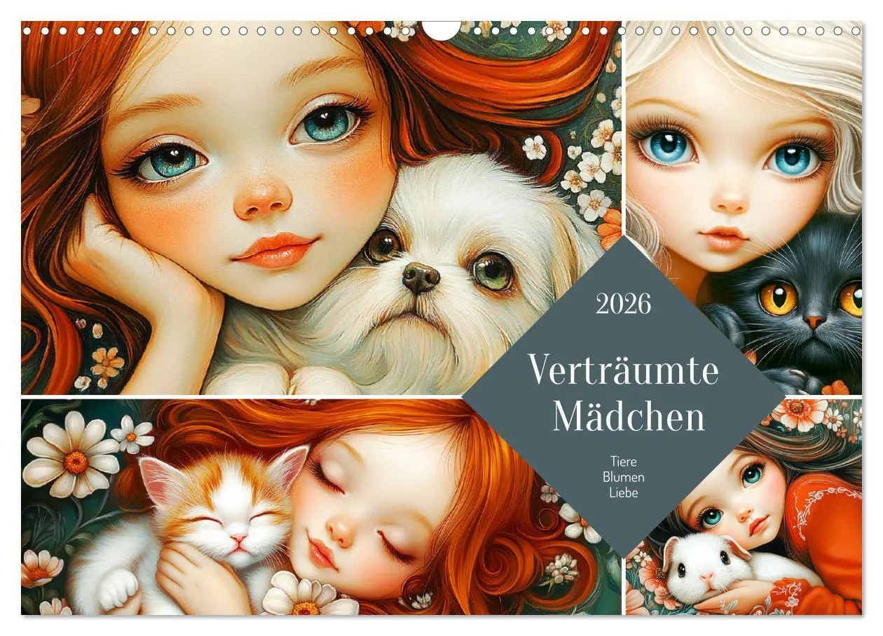 Cover: 9783457325520 | Verträumte Mädchen. Tiere, Blumen, Liebe. (Wandkalender 2026 DIN A3...