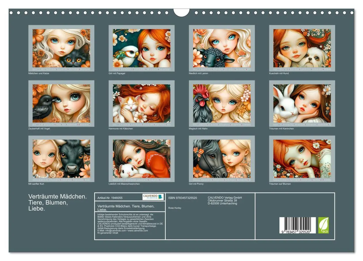 Bild: 9783457325520 | Verträumte Mädchen. Tiere, Blumen, Liebe. (Wandkalender 2026 DIN A3...