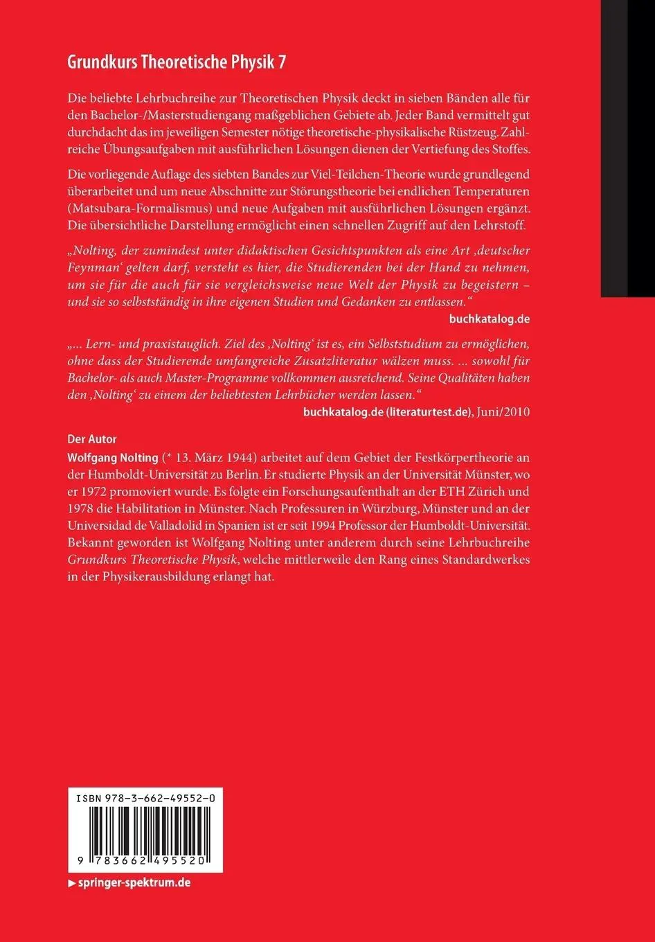 Rückseite: 9783662495520 | Grundkurs Theoretische Physik 7 | Viel-Teilchen-Theorie | Nolting