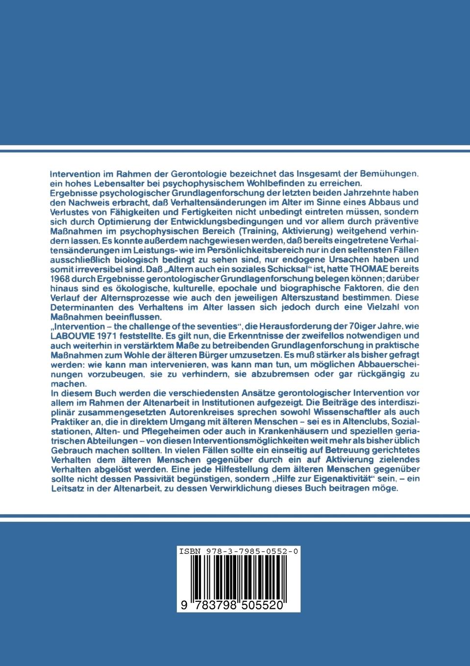 Rückseite: 9783798505520 | Interventionsgerontologie | U. Lehr | Taschenbuch | viii | Deutsch