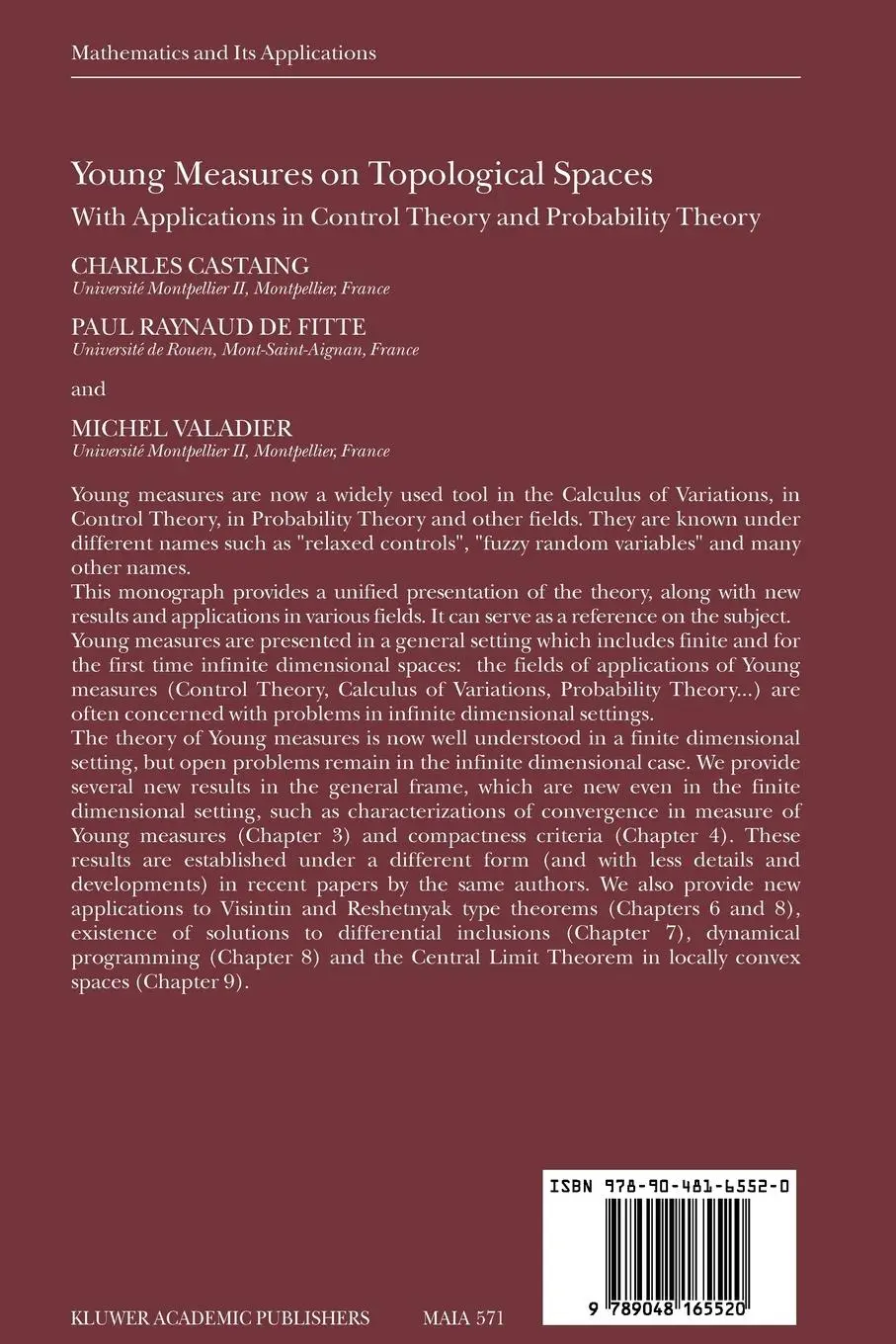 Rückseite: 9789048165520 | Young Measures on Topological Spaces | Charles Castaing (u. a.) | Buch
