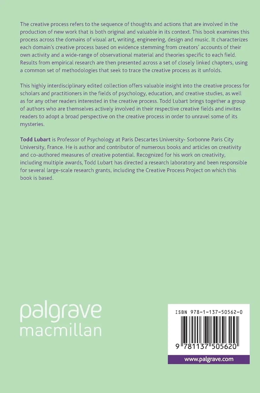 Rückseite: 9781137505620 | The Creative Process | Perspectives from Multiple Domains | Lubart